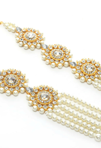 Mominos Fashion Johar Kamal Gold-Polished Rani Haar with Off white Pearls Jewellery Set