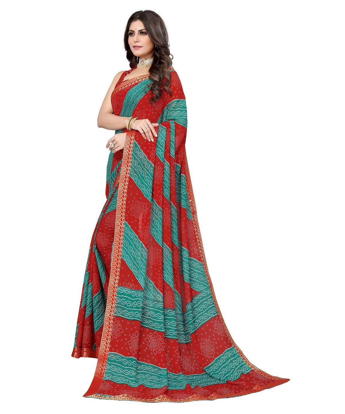 Vamika Red Georgette Printed With Lace Saree (MANYA RED RAMA)