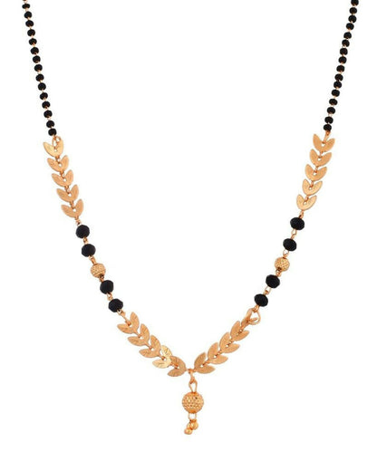 VOJ Gold-Polished Leaf Design Beaded Chain Mangalsutra