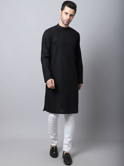 Even Apparels Black Pure Cotton Men's Kurta With Side Placket (MMS446)