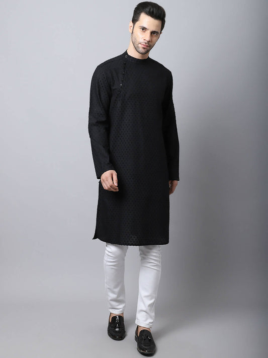 Even Apparels Black Pure Cotton Men's Kurta With Side Placket (MMS446)