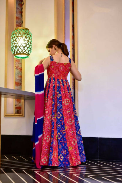 Everywhere Designer Blue & Red Silk Cotton Stitched Suit With Dupatta - Anbazaar