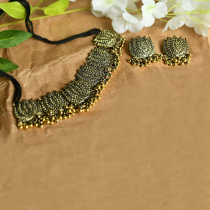 Mominos Fashion Johar Kamal Gold-Polished Brass Finish Lotus Design Choker For Women