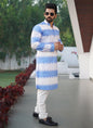 Prazu Fashion Blue Cotton Embroidered Shading Print Kurta