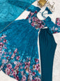 Lorenvalley Fashion Women Pure Soft Organza Silk Floral Print Fully Flair Anarkali With Pent Dupatta Set - Teal