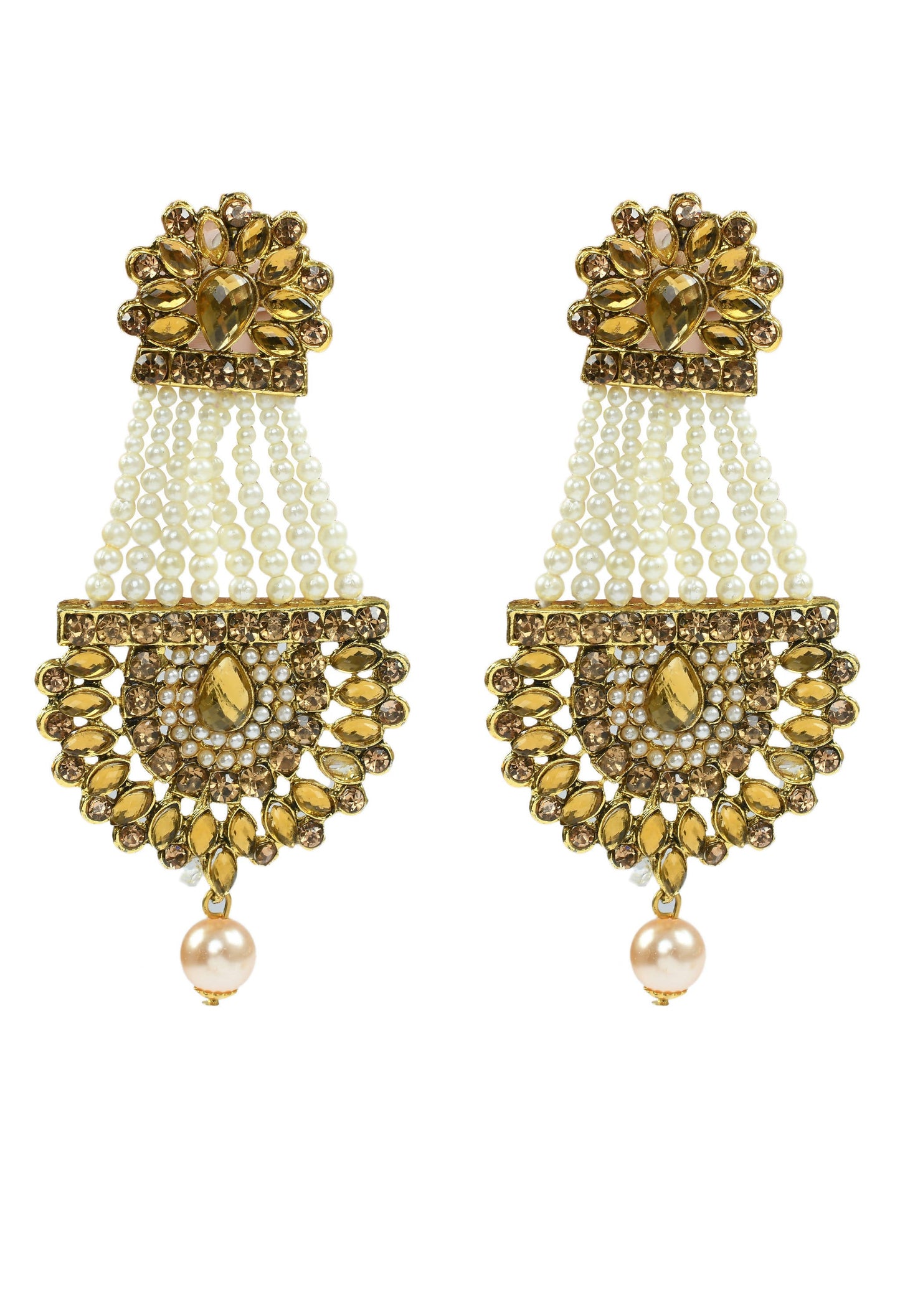 Mominos Fashion Johar Kamal Golden Kundan & Pearls Earrings With Tikka