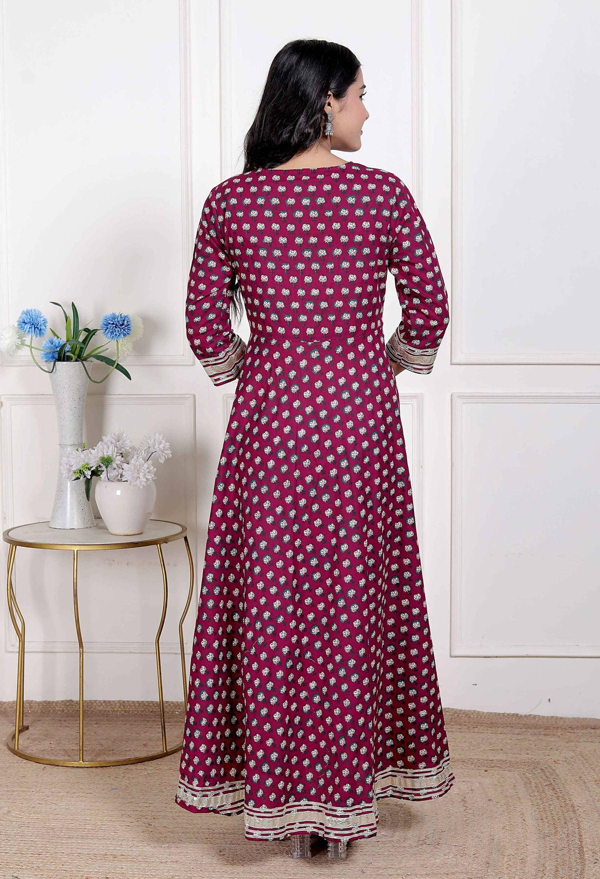 Miravan Women's Maroon embroidered Anarkali Kurta and Dupatta