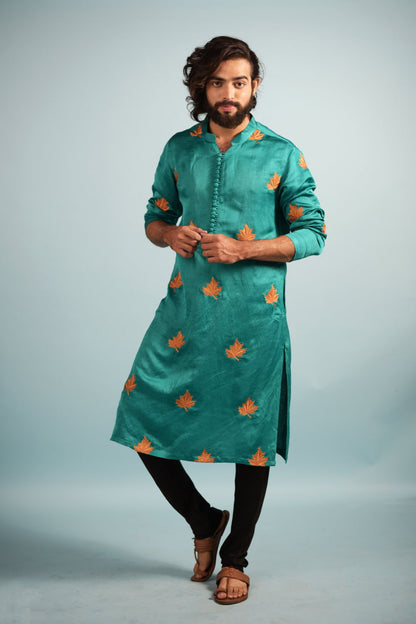 Green Designer Men's Kurta by Hilo Design