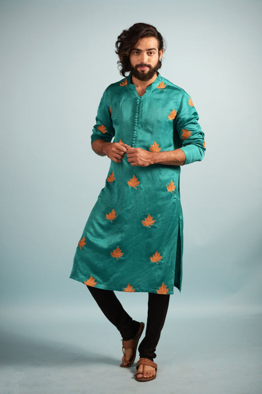 Green Designer Men's Kurta by Hilo Design