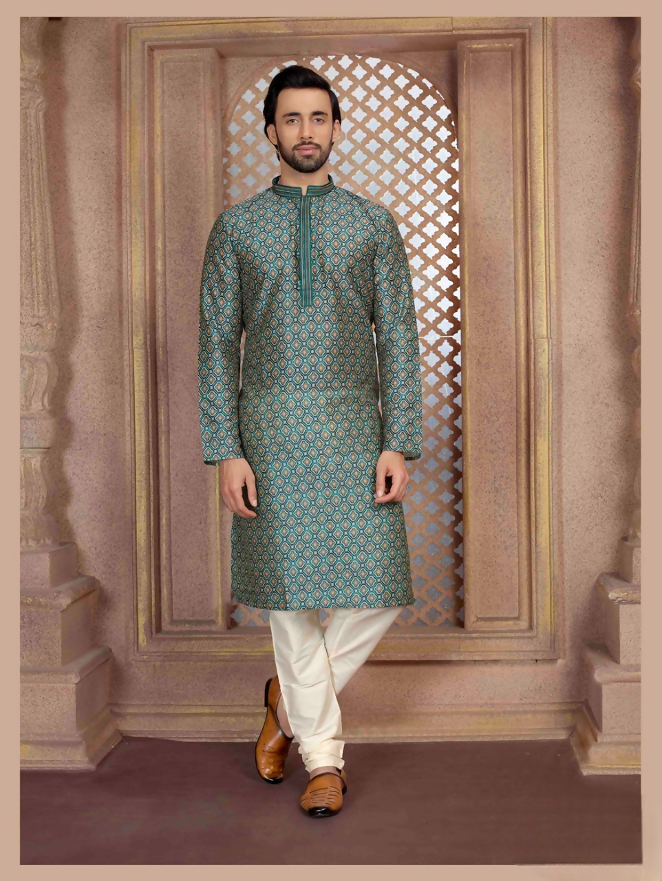 Joban Fashion Green Art Silk Digital Print Kurta Pyjama