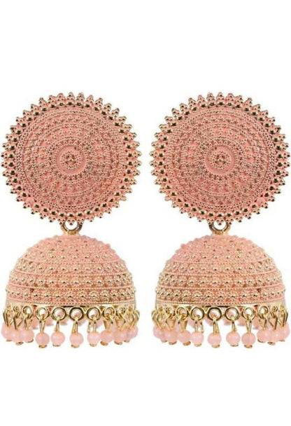 Mominos Fashion Joharkamal Gold-Polished Meenakari Jhumkas For Women & Girls (Peach)