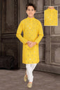 Neera Trendz Yellow Cotton Blend Mirror Work Kid's Kurta With Pyjama