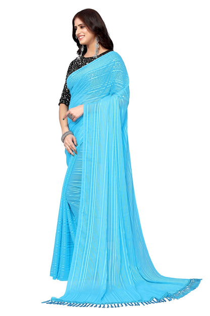 Vamika Georgette Sequence Work Firozi Bollywood Style Saree