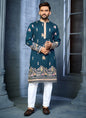 Prazu Fashion Blue Soft Silk Multi Thread Embroidery Deer Pattern Daaman Concept Kurta