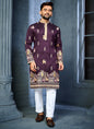 Prazu Fashion Purple Soft Silk Multi Thread Embroidery Deer Pattern Daaman Concept Kurta