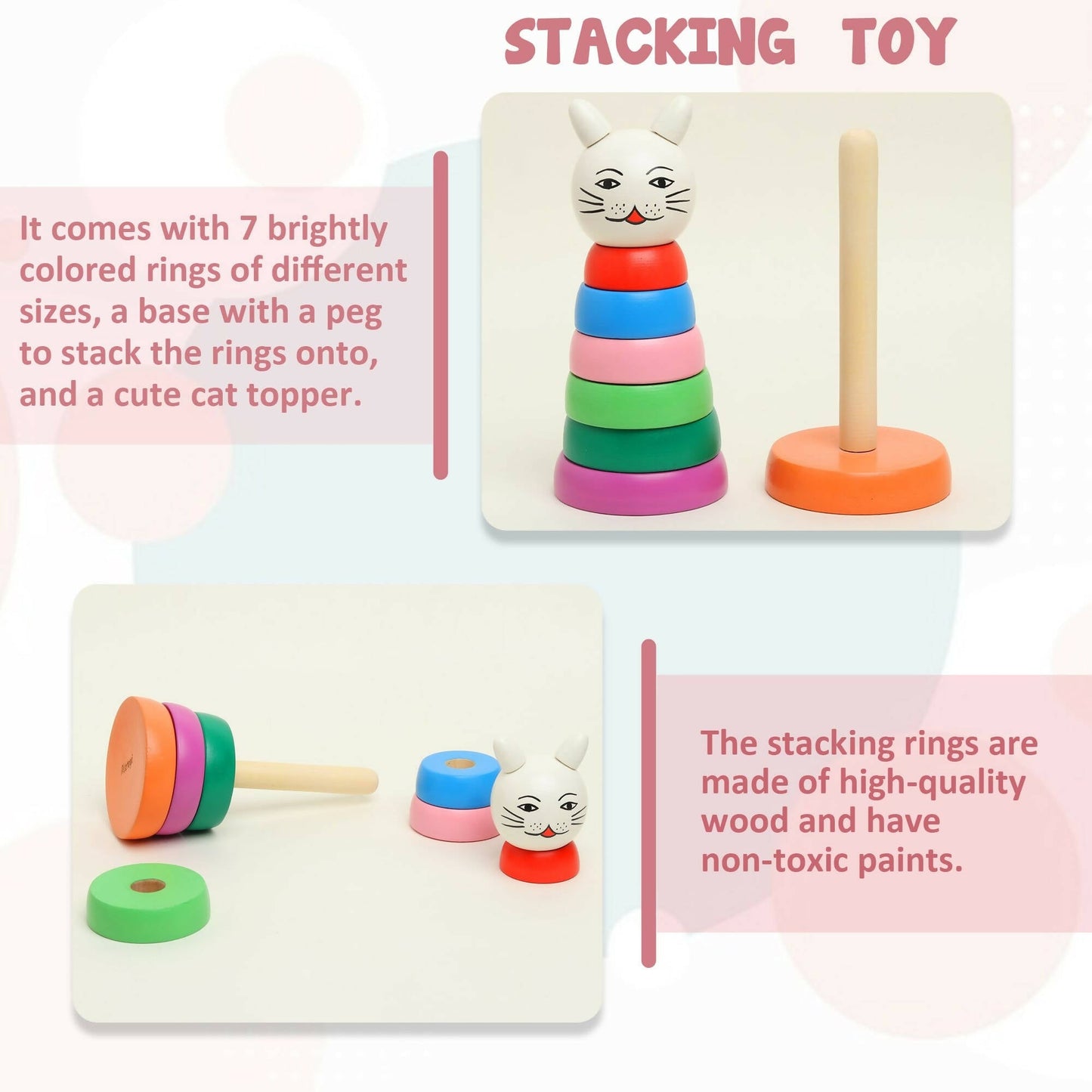 Matoyi Trapezium Rattle & Cat Stacker & Maraca Rattle For Kids