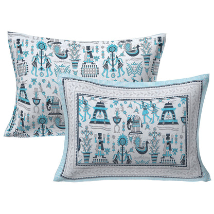 Rudra Bazaar Blue 210 TC Cotton Double King Bedsheet With 2 Pillow Covers