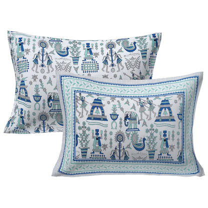 Rudra Bazaar Turquoise Blue 210 TC Cotton Double King Bedsheet With 2 Pillow Covers