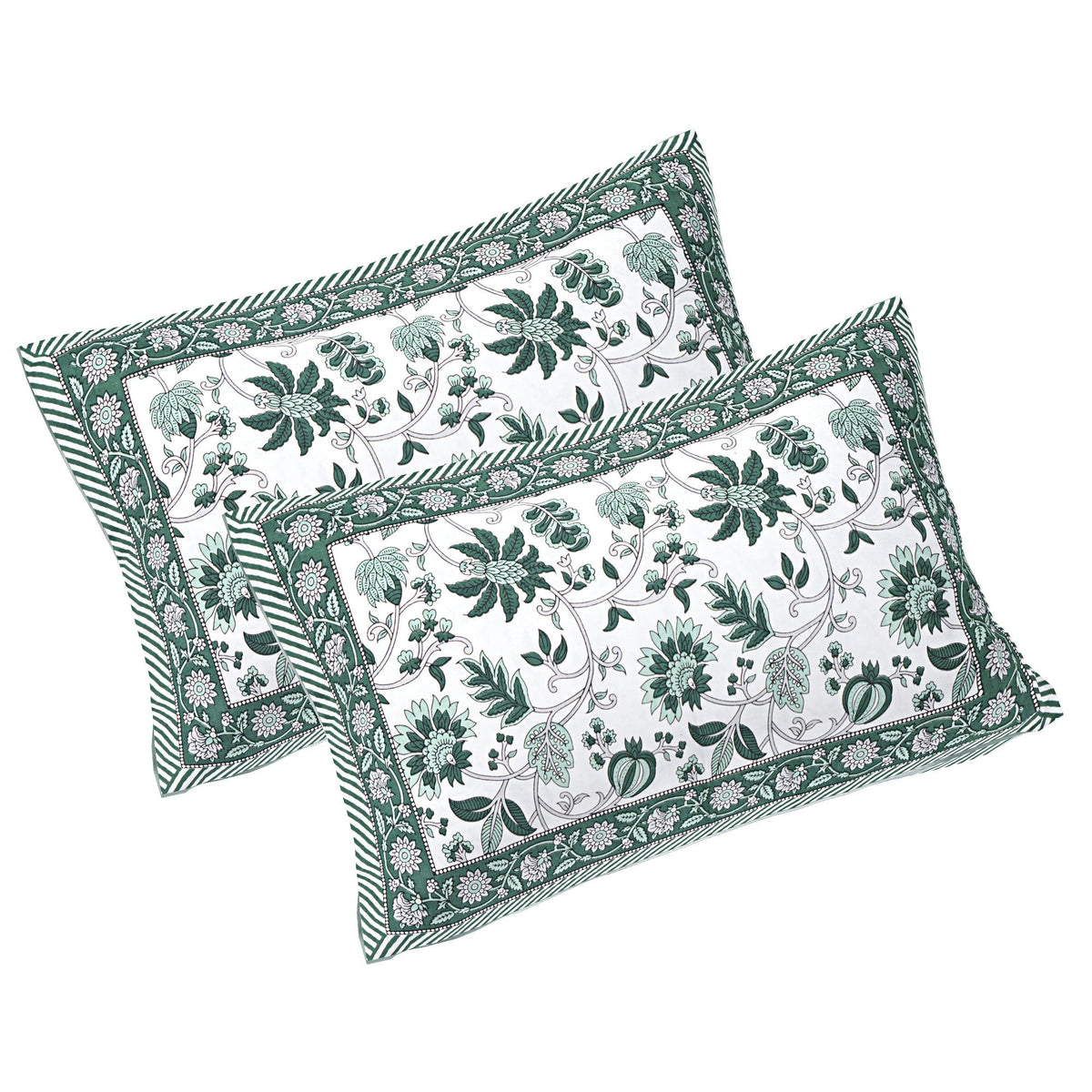 Rudra Bazaar Sea Green 210 TC Cotton Double King Bedsheet With 2 Pillow Covers