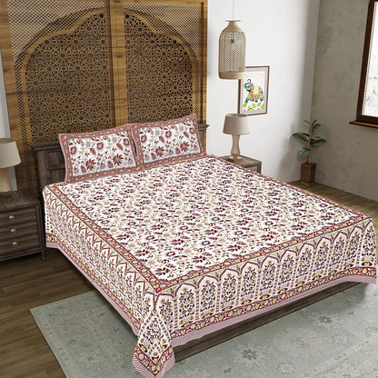 Rudra Bazaar Peach 210 TC Cotton Double King Bedsheet With 2 Pillow Covers
