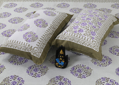 Rudra Bazaar Sea Green 210 TC Cotton Double King Bedsheet With 2 Pillow Covers