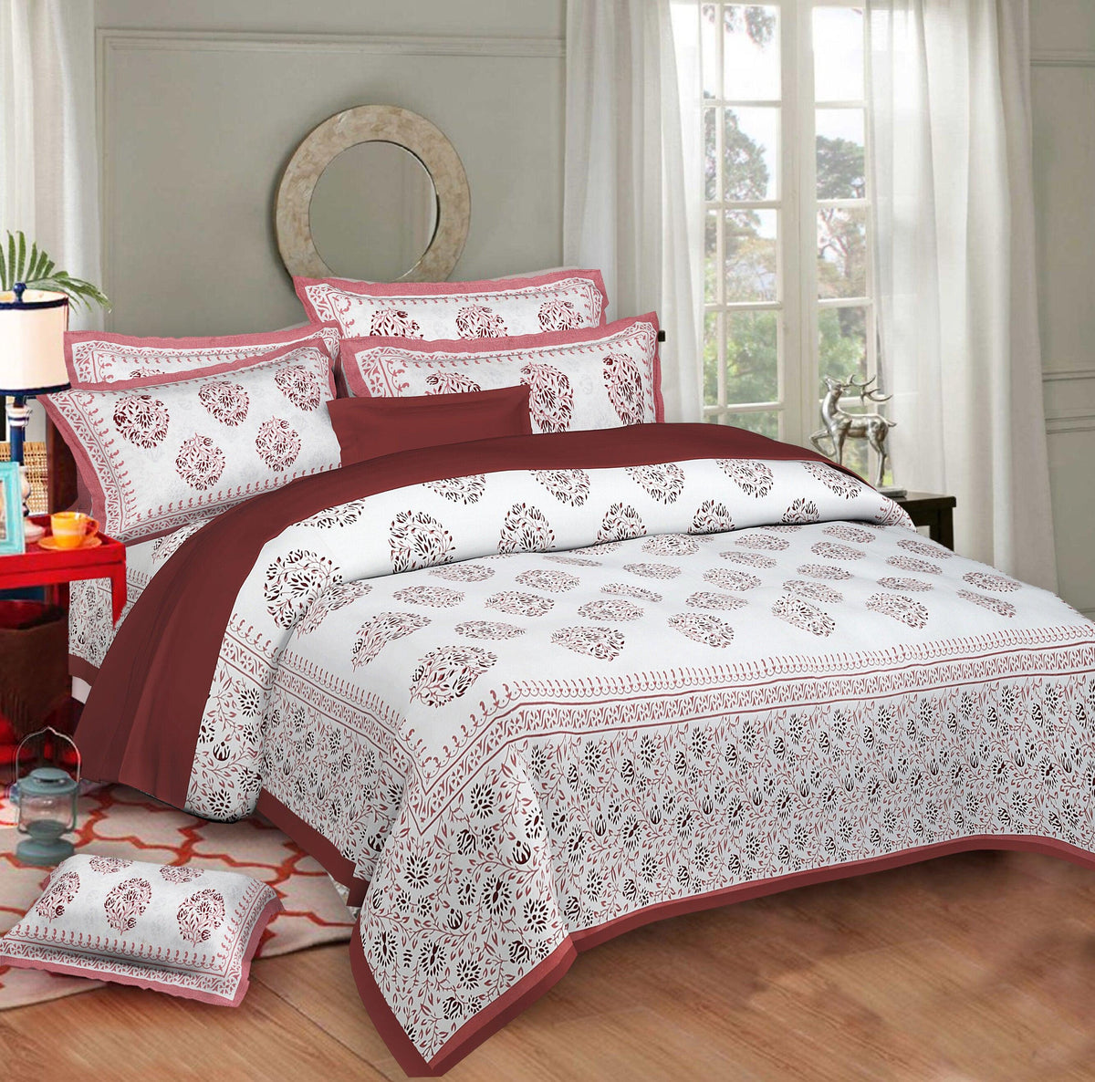 Rudra Bazaar Pink 210 TC Cotton Double King Bedsheet With 2 Pillow Covers
