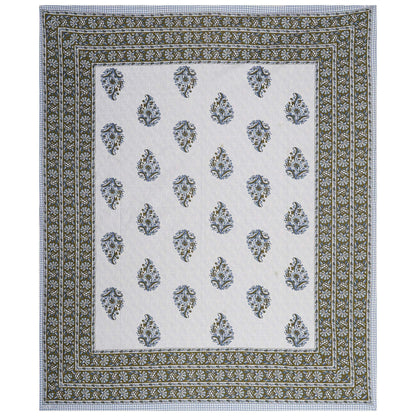 Rudra Bazaar Blue Green 210 TC Cotton Double King Bedsheet With 2 Pillow Covers