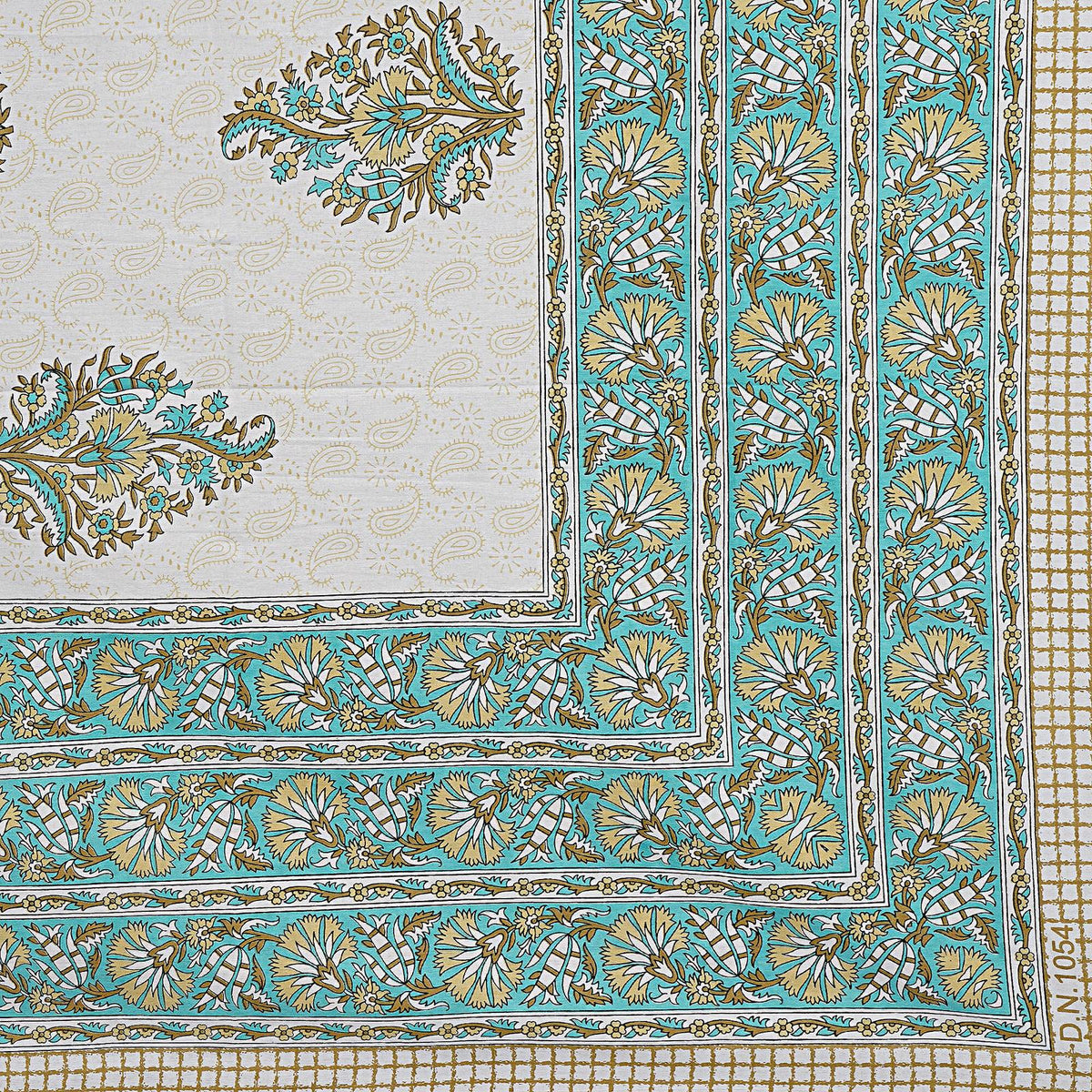 Rudra Bazaar Green 210 TC Cotton Double King Bedsheet With 2 Pillow Covers