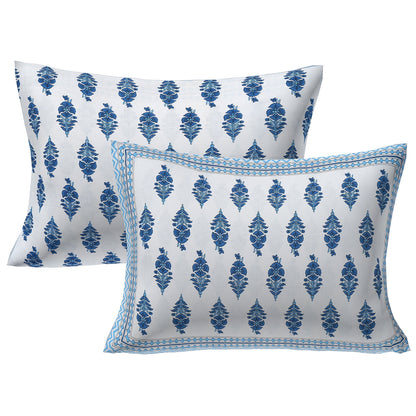 Rudra Bazaar Blue 210 TC Cotton Double King Bedsheet With 2 Pillow Covers