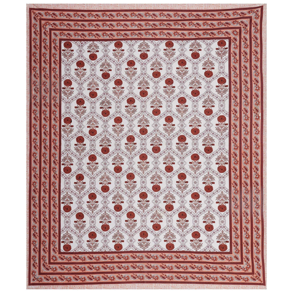 Rudra Bazaar Rust 210 TC Cotton Double King Bedsheet With 2 Pillow Covers