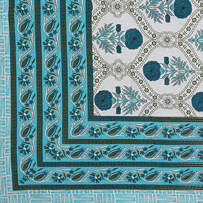 Rudra Bazaar Turquoise Blue 210 TC Cotton Double King Bedsheet With 2 Pillow Covers