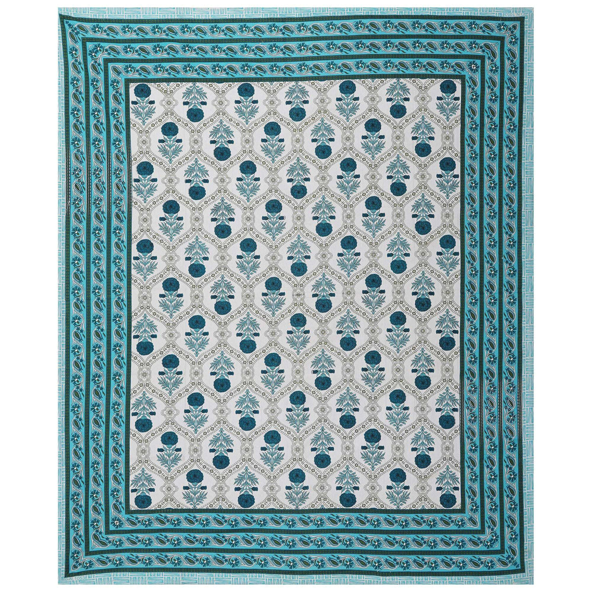 Rudra Bazaar Turquoise Blue 210 TC Cotton Double King Bedsheet With 2 Pillow Covers
