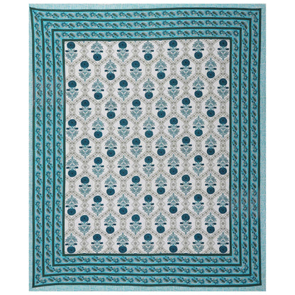 Rudra Bazaar Turquoise Blue 210 TC Cotton Double King Bedsheet With 2 Pillow Covers