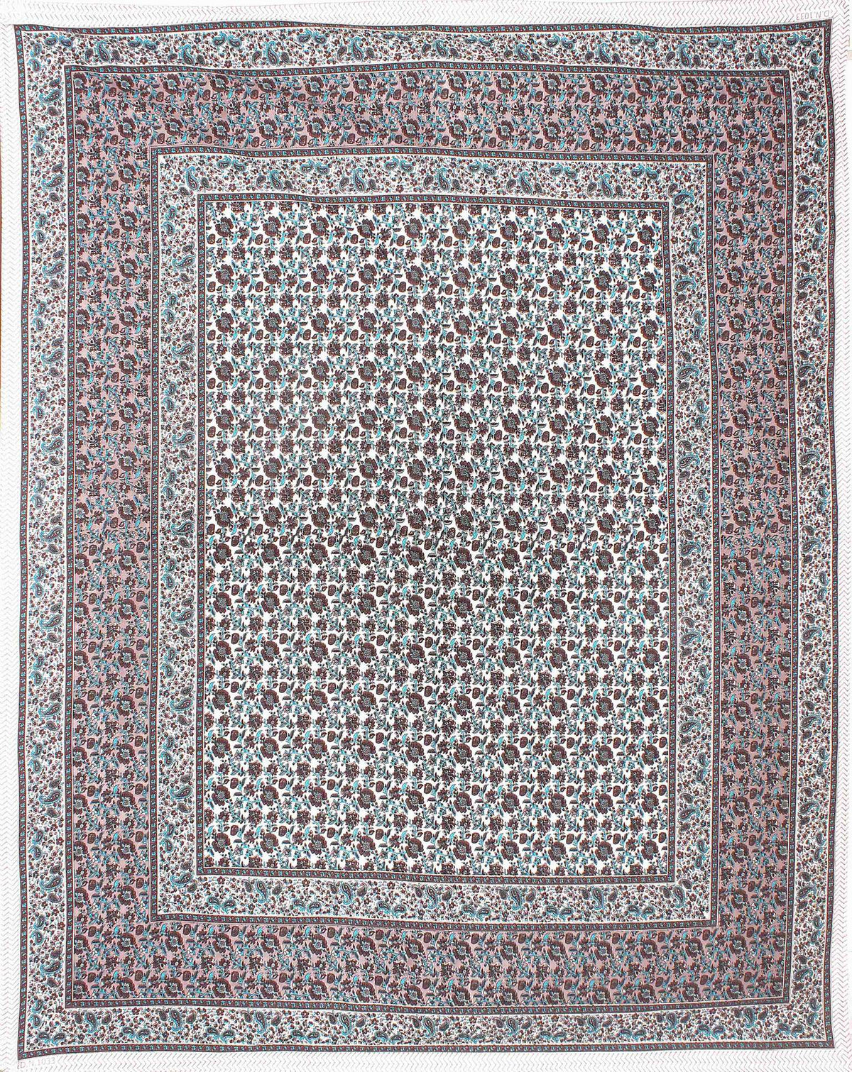 Rudra Bazaar Blue Brown 210 TC Cotton Double King Bedsheet With 2 Pillow Covers