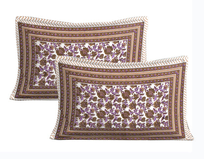 Rudra Bazaar Purple Brown 210 TC Cotton Double King Bedsheet With 2 Pillow Covers