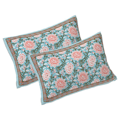 Rudra Bazaar Blue 210 TC Cotton Double King Bedsheet With 2 Pillow Covers