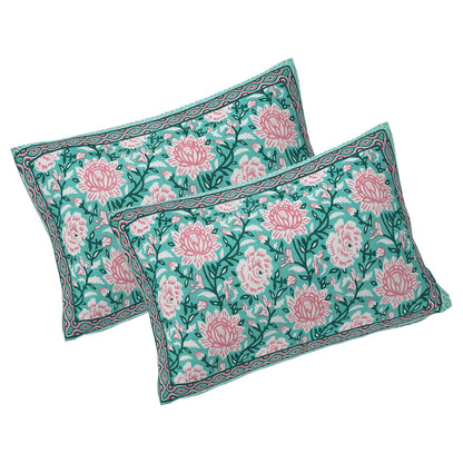 Rudra Bazaar Sea Green 210 TC Cotton Double King Bedsheet With 2 Pillow Covers
