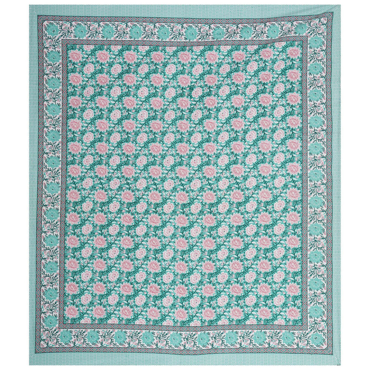 Rudra Bazaar Sea Green 210 TC Cotton Double King Bedsheet With 2 Pillow Covers