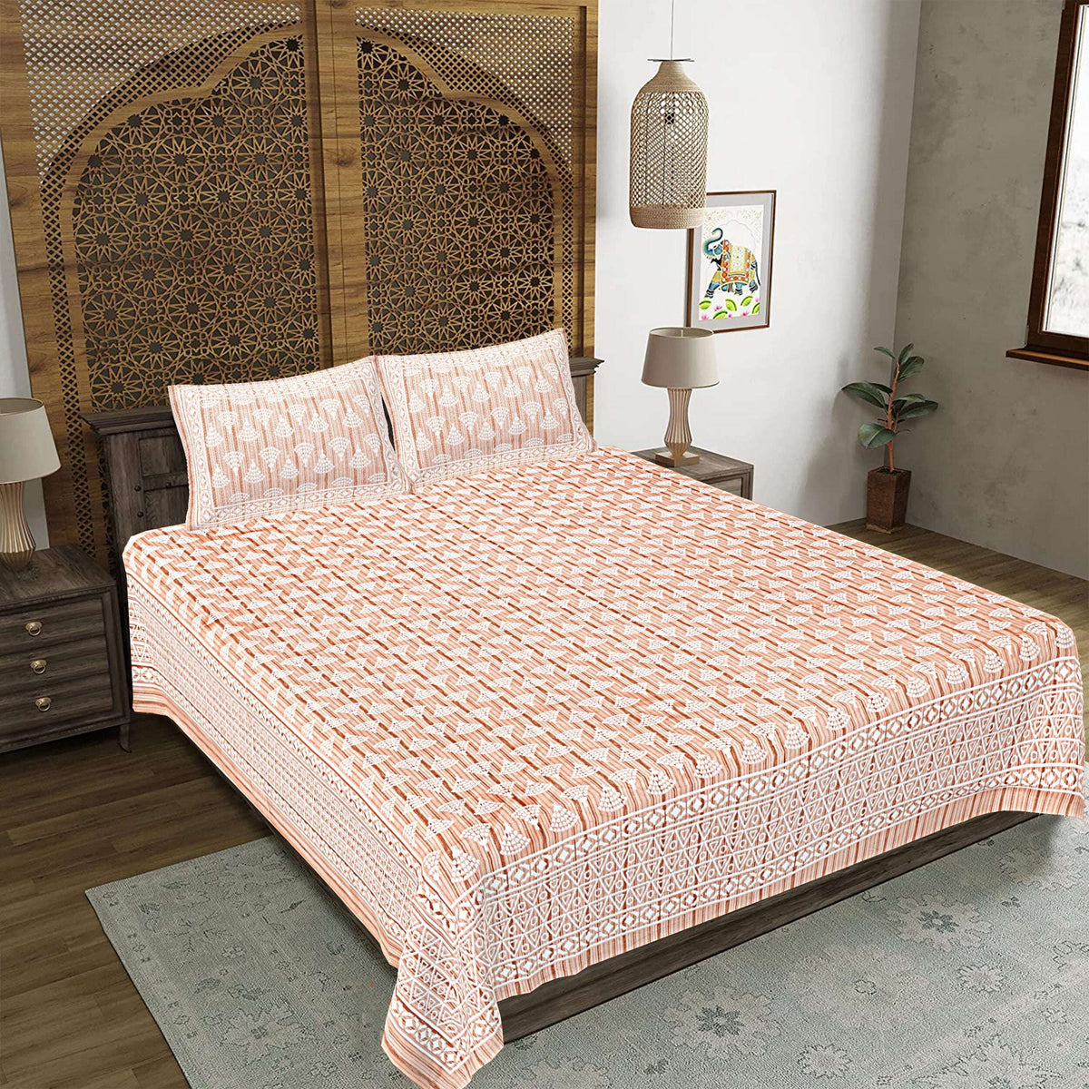 Rudra Bazaar Brown 210 TC Cotton Double King Bedsheet With 2 Pillow Covers