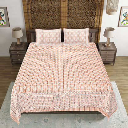 Rudra Bazaar Brown 210 TC Cotton Double King Bedsheet With 2 Pillow Covers