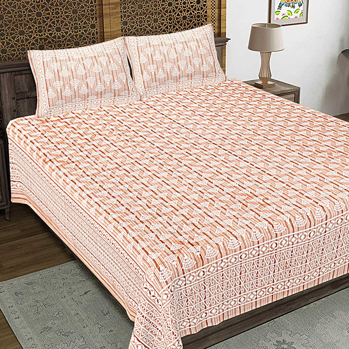 Rudra Bazaar Brown 210 TC Cotton Double King Bedsheet With 2 Pillow Covers