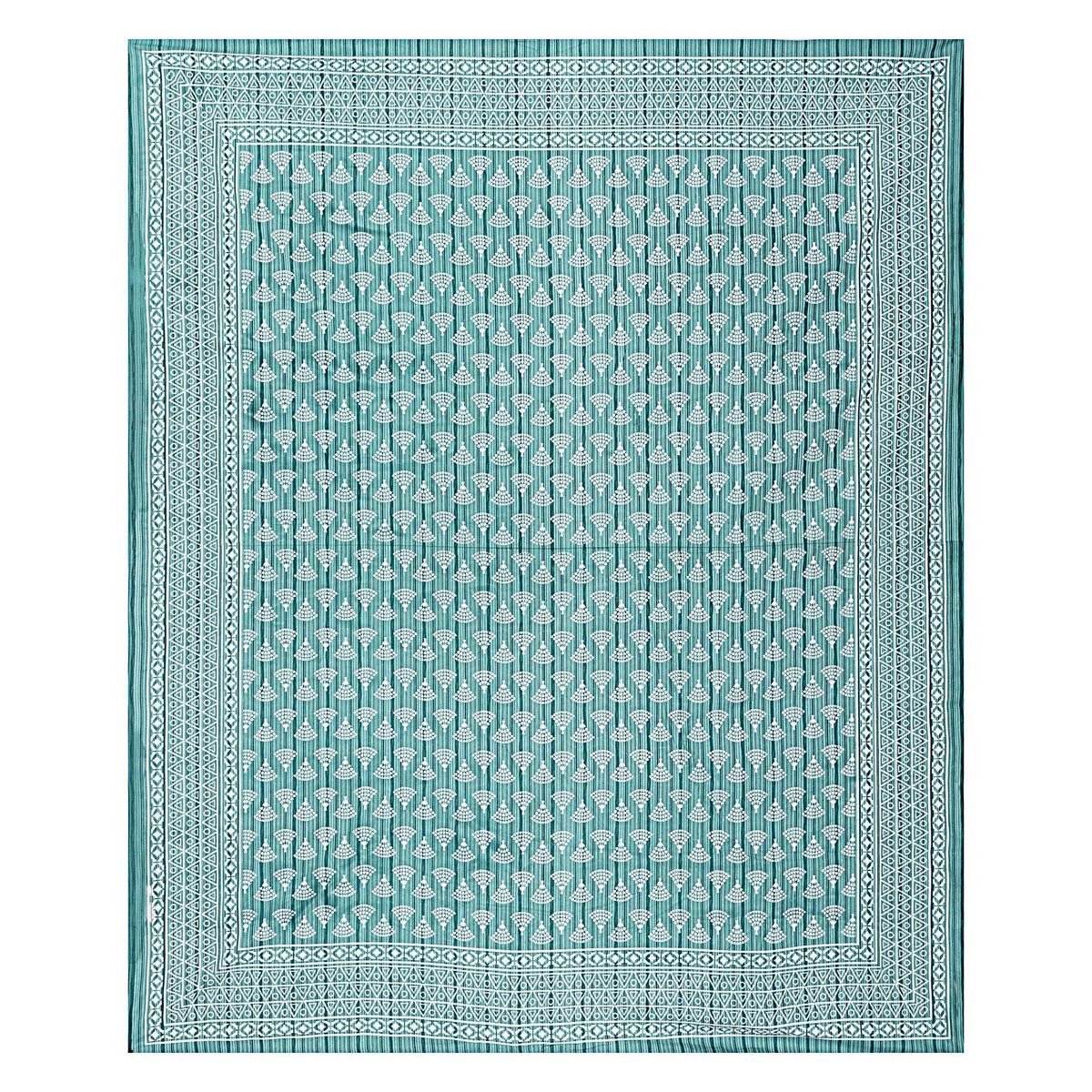 Rudra Bazaar Sea Green 210 TC Cotton Double King Bedsheet With 2 Pillow Covers