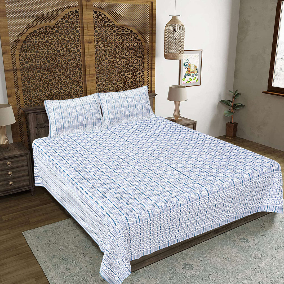 Rudra Bazaar Grey 210 TC Cotton Double King Bedsheet With 2 Pillow Covers