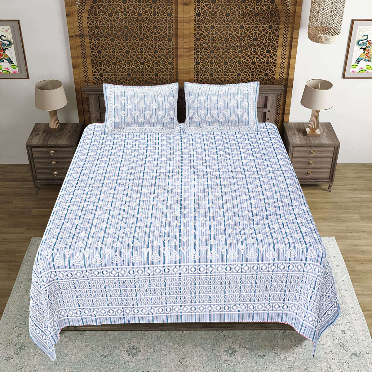 Rudra Bazaar Grey 210 TC Cotton Double King Bedsheet With 2 Pillow Covers