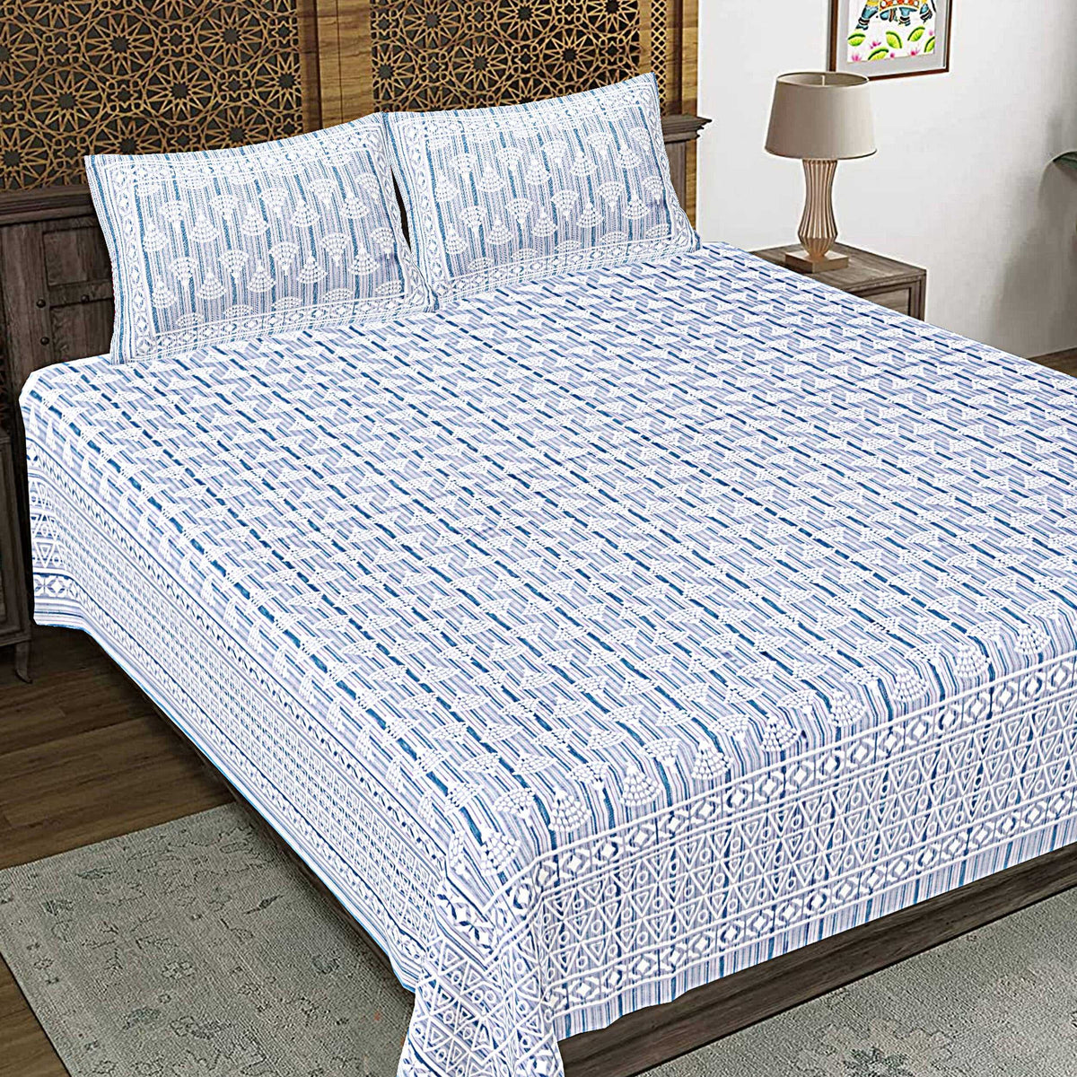 Rudra Bazaar Grey 210 TC Cotton Double King Bedsheet With 2 Pillow Covers
