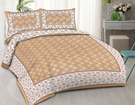 Rudra Bazaar Brown 210 TC Cotton Double King Bedsheet With 2 Pillow Covers