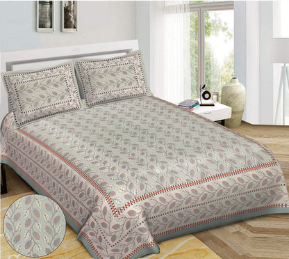 Rudra Bazaar Sea Green 210 TC Cotton Double King Bedsheet With 2 Pillow Covers