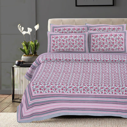Rudra Bazaar Pink 210 TC Cotton Double King Bedsheet With 2 Pillow Covers