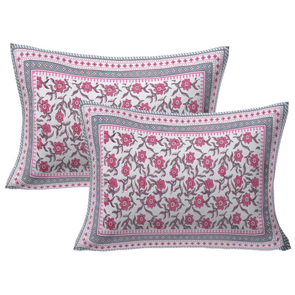 Rudra Bazaar Pink 210 TC Cotton Double King Bedsheet With 2 Pillow Covers
