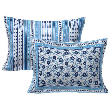 Rudra Bazaar Blue 210 TC Cotton Double King Bedsheet With 2 Pillow Covers